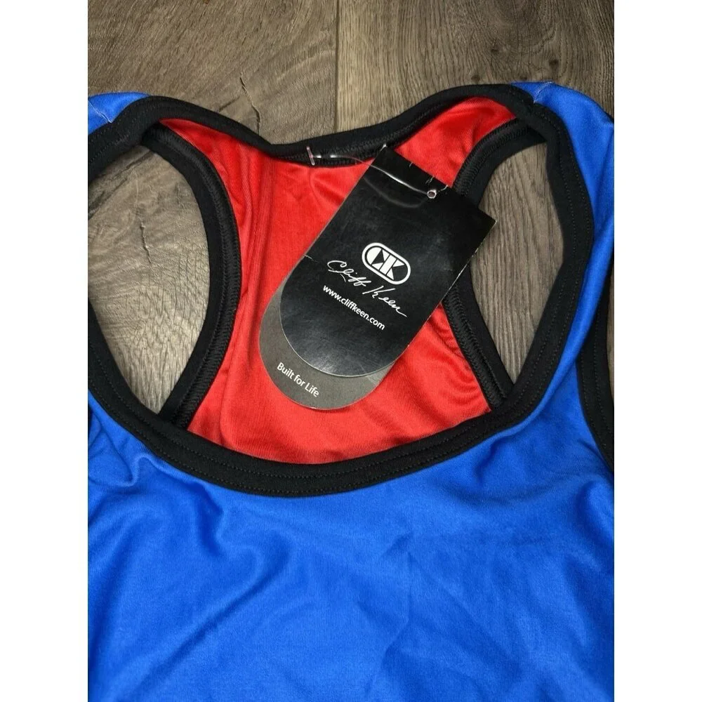 Cliff Keen Wrestling Singlet Black M Made in USA Red  Blue - Picture 2 of 5